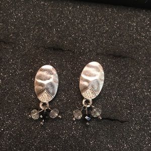 Silver post earrings w/ crystal & Black crystals